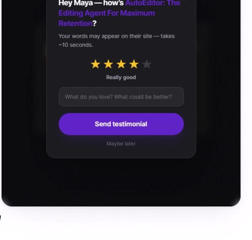 the trustproovr in-page ask — star rating, one line, send