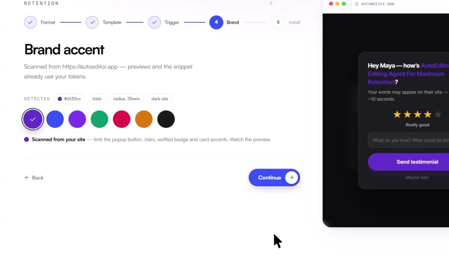 trustproovr brand scan — accent, font, radius, dark mode